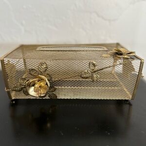 Vintage MCM Brass Tissue‎ Box Cover Wire Flowers